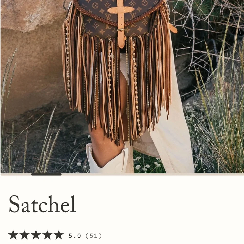 Designer Monogram Brown Crossbody Bag with Fringe - Picture 4 of 5